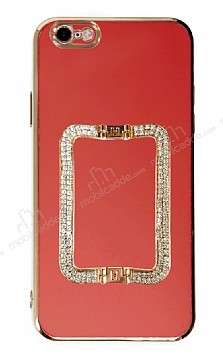 Eiroo Crystal Serisi iPhone 6 / 6S Kare Gold Tal Tutuculu Krmz Silikon Klf