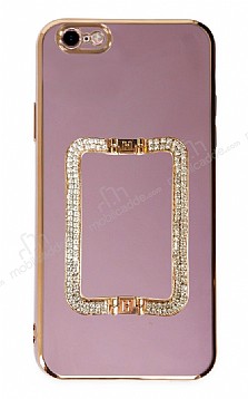 Eiroo Crystal Serisi iPhone 6 / 6S Kare Gold Tal Tutuculu Mor Silikon Klf