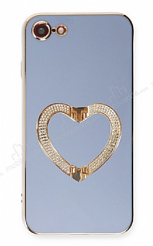 Eiroo Crystal Serisi iPhone 7 / 8 Kalpli Gold Tal Tutuculu Mavi Silikon Klf