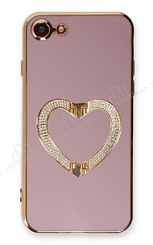 Eiroo Crystal Serisi iPhone 7 / 8 Kalpli Gold Tal Tutuculu Mor Silikon Klf