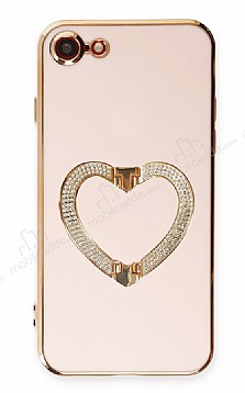 Eiroo Crystal Serisi iPhone 7 / 8 Kalpli Gold Tal Tutuculu Pembe Silikon Klf