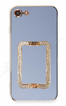 Eiroo Crystal Serisi iPhone 7 / 8 Kare Gold Tal Tutuculu Mavi Silikon Klf