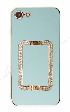 Eiroo Crystal Serisi iPhone 7 / 8 Kare Gold Tal Tutuculu Yeil Silikon Klf