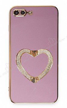 Eiroo Crystal Serisi iPhone 7 Plus / 8 Plus Kalpli Gold Tal Tutuculu Mor Silikon Klf
