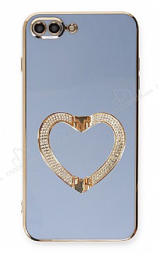 Eiroo Crystal Serisi iPhone 7 Plus / 8 Plus Kalpli Gold Tal Tutuculu Mavi Silikon Klf