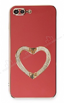 Eiroo Crystal Serisi iPhone 7 Plus / 8 Plus Kalpli Gold Tal Tutuculu Krmz Silikon Klf