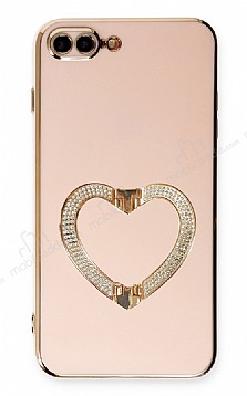 Eiroo Crystal Serisi iPhone 7 Plus / 8 Plus Kalpli Gold Tal Tutuculu Pembe Silikon Klf