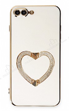 Eiroo Crystal Serisi iPhone 7 Plus / 8 Plus Kalpli Gold Tal Tutuculu Beyaz Silikon Klf