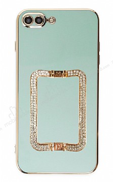 Eiroo Crystal Serisi iPhone 7 Plus / 8 Plus Kare Gold Tal Tutuculu Yeil Silikon Klf