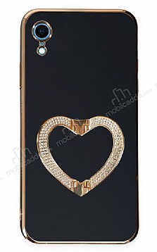 Eiroo Crystal Serisi iPhone XR Kalpli Gold Tal Tutuculu Siyah Silikon Klf