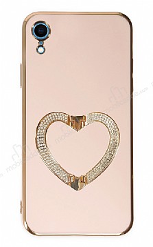 Eiroo Crystal Serisi iPhone XR Kalpli Gold Tal Tutuculu Pembe Silikon Klf