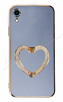 Eiroo Crystal Serisi iPhone XR Kalpli Gold Tal Tutuculu Mavi Silikon Klf