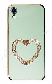 Eiroo Crystal Serisi iPhone XR Kalpli Gold Tal Tutuculu Yeil Silikon Klf