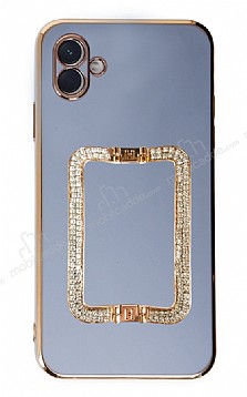 Eiroo Crystal Serisi Samsung Galaxy A04e Kare Gold Tal Tutuculu Mavi Silikon Klf