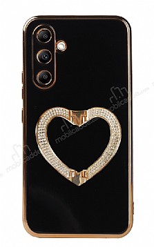Eiroo Crystal Serisi Samsung Galaxy A14 4G gold kalp Tal Tutuculu Siyah Silikon Klf