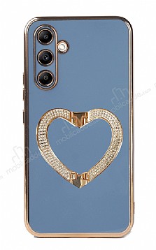 Eiroo Crystal Serisi Samsung Galaxy A14 4G gold kalp Tal Tutuculu Mavi Silikon Klf