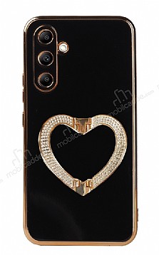 Eiroo Crystal Serisi Samsung Galaxy A34 gold kalp Tal Tutuculu Siyah Silikon Klf