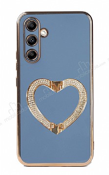 Eiroo Crystal Serisi Samsung Galaxy A54 Kalpli Gold Tal Tutuculu Mavi Silikon Klf