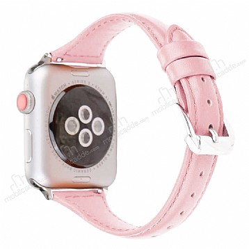 Eiroo Deluxe Apple Watch 4 / Watch 5 Pembe Gerek Deri Kordon 40mm
