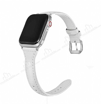 Eiroo Deluxe Apple Watch Gerek Deri Beyaz Kordon 38mm