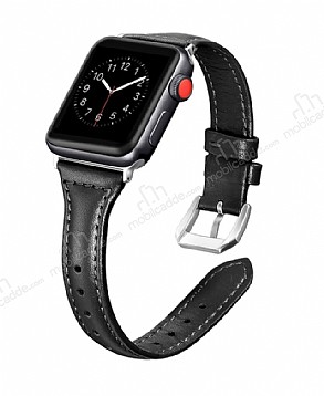 Eiroo Deluxe Apple Watch Gerek Deri Siyah Kordon 38mm