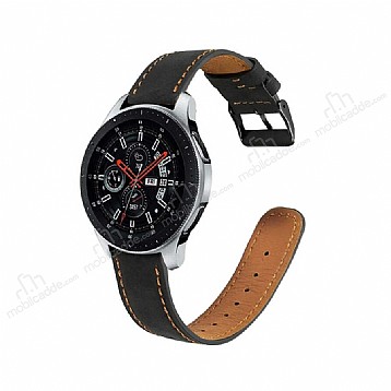 Eiroo Deluxe Samsung Galaxy Watch 3 45 mm Siyah Gerek Deri Kordon