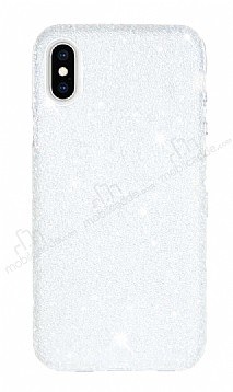Eiroo Diamond iPhone X / XS Iltl Beyaz Silikon Klf