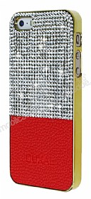 Eiroo Duxal iPhone SE / 5 / 5S Gold Kenarl Tal Krmz Rubber Klf
