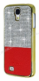 Eiroo Duxal Samsung i9500 Galaxy S4 Gold Kenarl Tal Krmz Rubber Klf