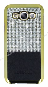 Eiroo Duxal Samsung Galaxy E7 Gold Kenarl Tal Siyah Rubber Klf