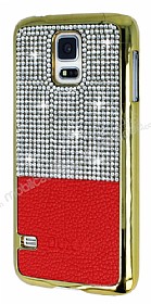 Eiroo Duxal Samsung i9600 Galaxy S5 Gold Kenarl Tal Krmz Rubber Klf