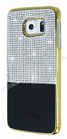 Eiroo Duxal Samsung i9800 Galaxy S6 Gold Kenarl Tal Siyah Rubber Klf
