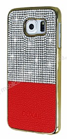 Eiroo Duxal Samsung i9800 Galaxy S6 Gold Kenarl Tal Krmz Rubber Klf