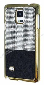 Eiroo Duxal Samsung N9100 Galaxy Note 4 Gold Kenarl Tal Siyah Rubber Klf