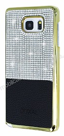 Eiroo Duxal Samsung Galaxy Note 5 Gold Kenarl Tal Siyah Rubber Klf