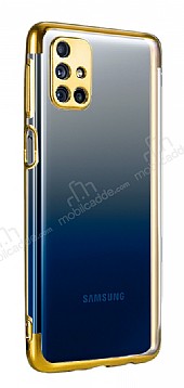 Eiroo Electro Samsung Galaxy M31s Gold Kenarl effaf Silikon Klf