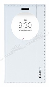 LG G4 Beat Gizli Mknatsl Pencereli Beyaz Deri Klf