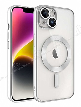 Eiroo Gbox iPhone 14 Plus Macsafe zellikli Kamera Korumal Silver Silikon Klf