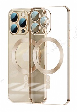 Eiroo Gbox iPhone 15 Pro Max Magsafe zellikli Kamera Korumal Gold Silikon Klf