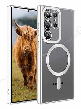 Eiroo Gbox Samsung Galaxy S23 Ultra Wireless arj zellikli Kamera Korumal Silver Silikon Klf