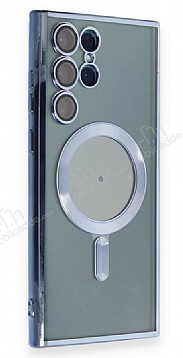 Eiroo Gbox Samsung Galaxy S23 Ultra Macsafe zellikli Kamera Korumal Mavi Silikon Klf