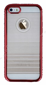 Eiroo Glace iPhone SE / 5 / 5S Krmz Tal Kenarl effaf Silikon Klf