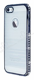Eiroo Glace iPhone SE / 5 / 5S Siyah Tal Kenarl effaf Silikon Klf