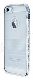 Eiroo Glace iPhone SE / 5 / 5S Silver Tal Kenarl effaf Silikon Klf