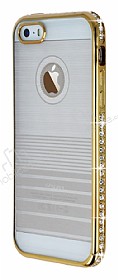 Eiroo Glace iPhone SE / 5 / 5S Gold Tal Kenarl effaf Silikon Klf
