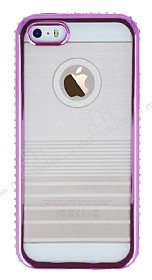 Eiroo Glace iPhone SE / 5 / 5S Pembe Tal Kenarl effaf Silikon Klf