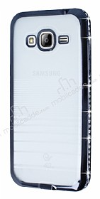 Eiroo Glace Samsung Galaxy J3 2016 Siyah Tal Kenarl effaf Silikon Klf