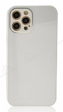 Eiroo Glass Series iPhone 12 Pro Kamera Korumal Beyaz Silikon Klf
