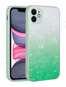 Eiroo Glitter Marble iPhone 11 Mermer Desenli Yeil Silikon Klf