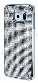 Eiroo Diamond Samsung Galaxy S6 Edge Metal Kenarl Tal Silver Rubber Klf